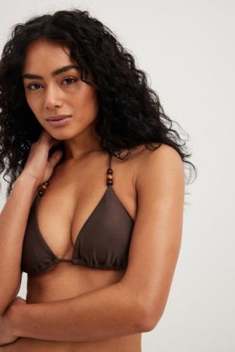 NA-KD Swimwear Bikinitopp med långa band och halterneck - Brown