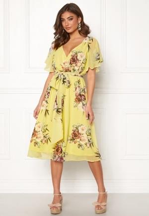 Goddiva Flutter Floral Midi Dress Soft Lemon XXS (UK6)