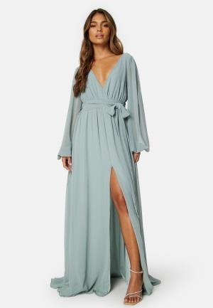 Goddiva Long Sleeve Chiffon Dress Sage Green XS (UK8)