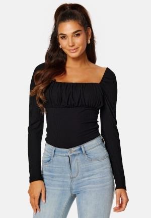 BUBBLEROOM Rushed Square Neck Long Sleeve Top Black XS