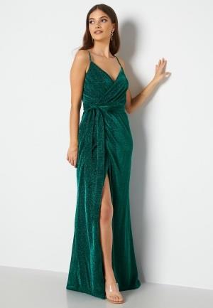 Goddiva Glitter Wrap Front Maxi Dress Emerald XS (UK8)
