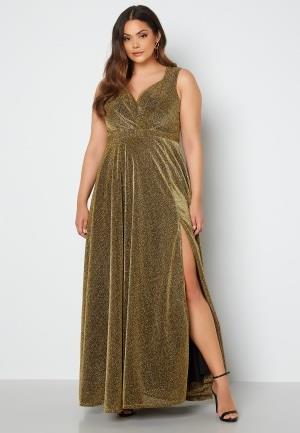 Goddiva Curve Glitter Wrap Front Maxi Curve Dress With Split Gold 48 (...