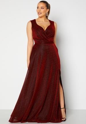 Goddiva Curve Glitter Wrap Front Maxi Dress With Split Red 46 (UK18)