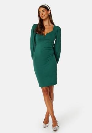 BUBBLEROOM Square V-neck Puff Sleeve Short Dress Dark green XL