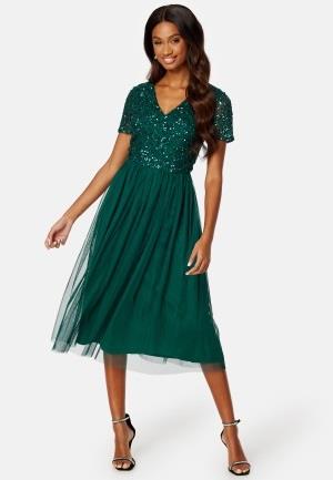 AngelEye Short Sleeve Sequin Embellished Midi Dress Dark green XL (UK1...