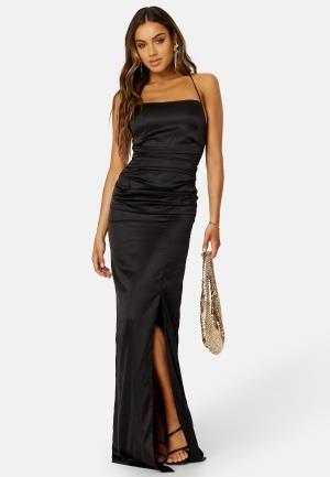 Bubbleroom Occasion Ruched Satin Strap Gown Black 34