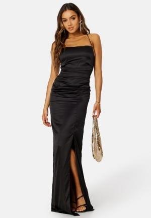 Bubbleroom Occasion Ruched Satin Strap Gown Black 42