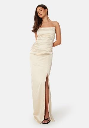 Bubbleroom Occasion Ruched Satin Strap Gown Cream 38