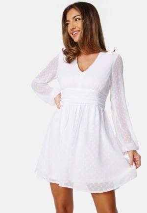 Bubbleroom Occasion Dotted Tie Back L/S Chiffon Dress White 34