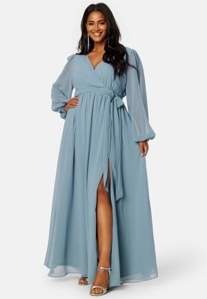 Goddiva Curve Long Sleeve Chiffon Maxi Curve Dress Blue 46 (UK18)