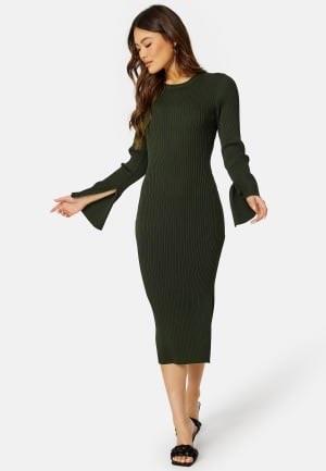 BUBBLEROOM Stella Knitted Viscose Dress Dark green XS