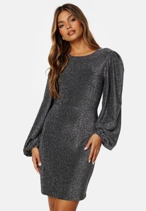 BUBBLEROOM Puff Sleeve Sparkling Dress Silver M