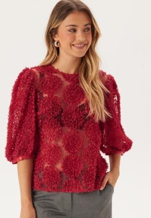 BUBBLEROOM 3D Flower Puff Sleeve Blouse Red S