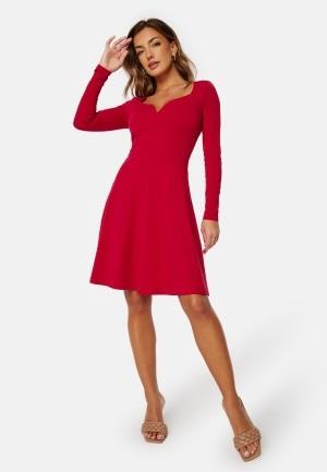 BUBBLEROOM Square V-neck L/S Skater Dress Red L