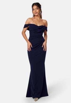 Goddiva Off Shoulder Maxi Dress Navy S (UK10)