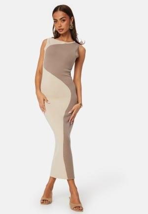 BUBBLEROOM Sleeveless Color Block Dress Nougat L