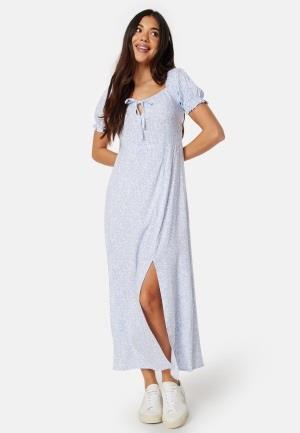 BUBBLEROOM Front Tie Long Dress Light blue/Patterned S