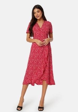 BUBBLEROOM Flounce Midi Wrap Dress Red/Patterned 3XL