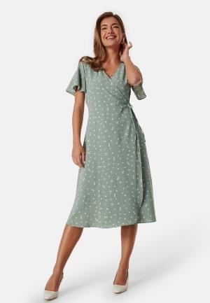 VILA Lovie S/S Wrap Midi Dress Green/Patterned 38