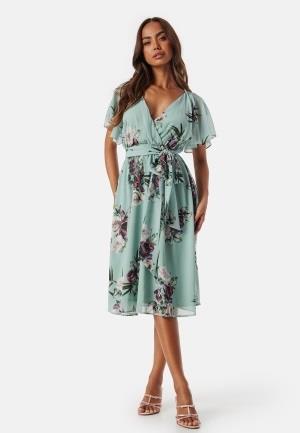 Goddiva Flutter Floral Midi Dress Duck Egg M (UK12)