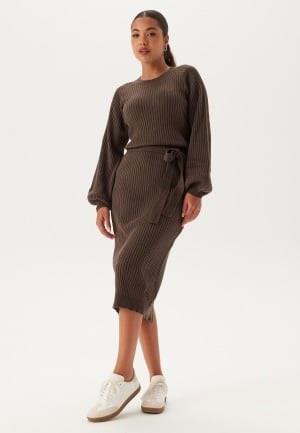 BUBBLEROOM Round Neck Rib Knitted Midi Dress  Brown XL