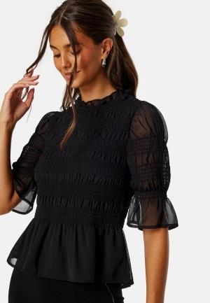 BUBBLEROOM Frill Neck Smock Blouse Black XL