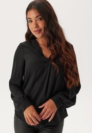 BUBBLEROOM V-neck Front Pleat Blouse Black M