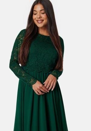 Bubbleroom Occasion Lace Long Sleeve Midi Dress Dark green 36