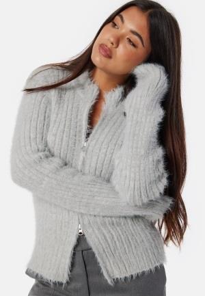 BUBBLEROOM Rib Knitted Zip Cardigan Grey melange M