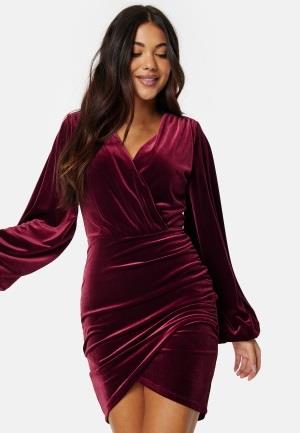 Bubbleroom Occasion Velvet Wrap Dress Dark red M