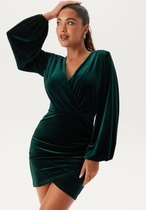 Bubbleroom Occasion Velvet Wrap Dress Dark green XS