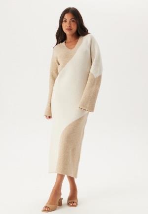 BUBBLEROOM V-neck Knitted Midi Dress White/Beige XS