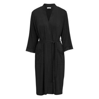 Damella Viscose Plain Lace Robe Svart viskos X-Large Dam