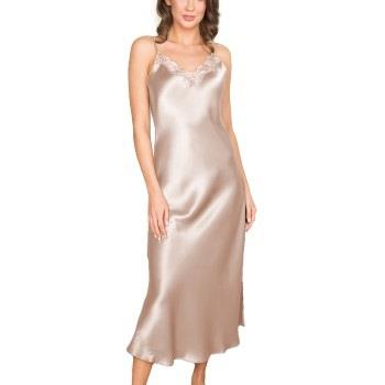 Lady Avenue Pure Silk Long Nightgown With Lace Pärlvit silke Medium Da...