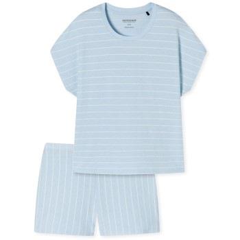 Schiesser Just Stripes Short Pyjamas Ljusblå bomull 46 Dam