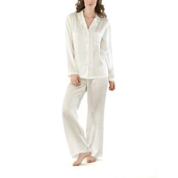 Damella Woven Silk Plain Pyjamas Set Elfenben silke Large Dam