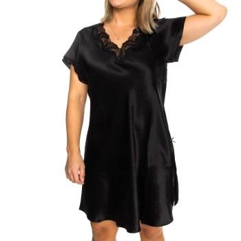 Lady Avenue Pure Silk Nightgown With Lace Svart silke XX-Large Dam