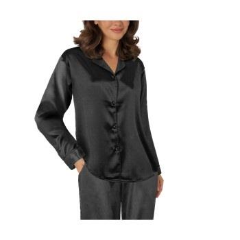Lady Avenue Satin Pyjama With Short Sleeves Svart silke Medium Dam