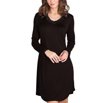 Lady Avenue Silk Jersey Nightgown With Long Sleeve Svart silke Small D...