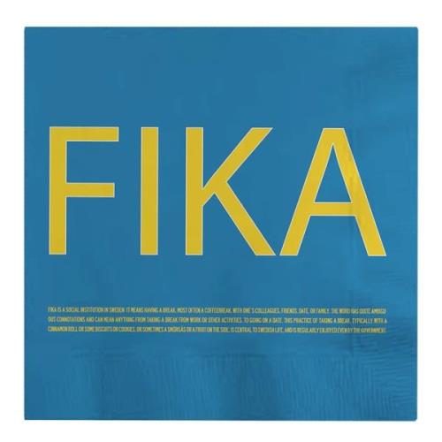 Citronelles - Fika Servett Engelsk Text 33x33 cm 25-pack Blå/Gul