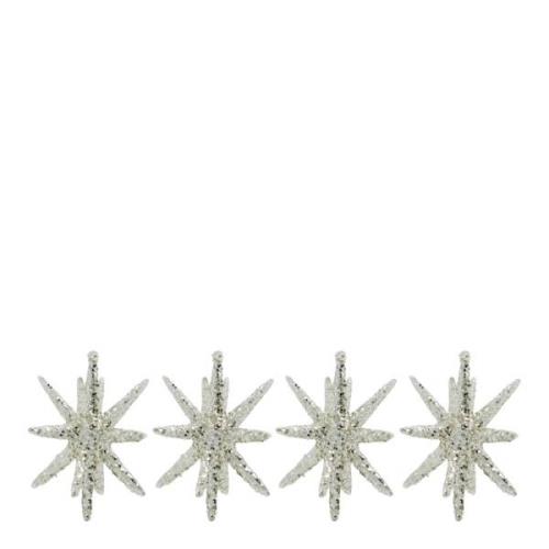 House Doctor - Spike julgranspynt stjärnor 7,5 cm 4-pack silver/glitte...