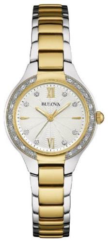 Bulova Damklocka 98W221 Diamond Vit/Gulguldtonat stål Ø28 mm