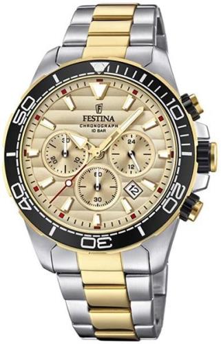 Festina Herrklocka F20363-1 Beige/Gulguldtonat stål Ø44.3 mm