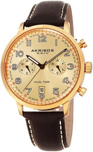 Akribos XXIV Herrklocka AK1023YGBR Gulguldstonad/Läder Ø42 mm