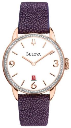 Bulova Damklocka 98R196 Vit/Läder Ø32 mm