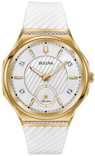 Bulova Damklocka 98R237 Diamond Vit/Gummi Ø40.5 mm