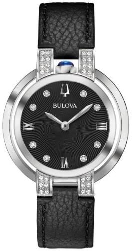 Bulova Damklocka 96R217 Diamond Svart/Läder Ø35 mm