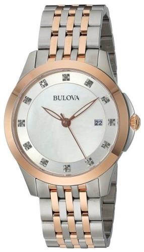 Bulova Damklocka 98P162 Diamond Vit/Roséguldstonat stål Ø36 mm