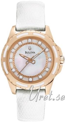 Bulova Damklocka 98P119 Diamond Vit/Läder Ø32 mm