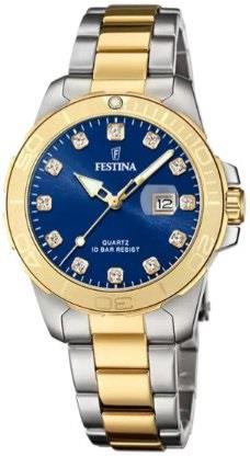 Festina Damklocka F20504-3 Boyfriend Blå/Gulguldtonat stål Ø34 mm